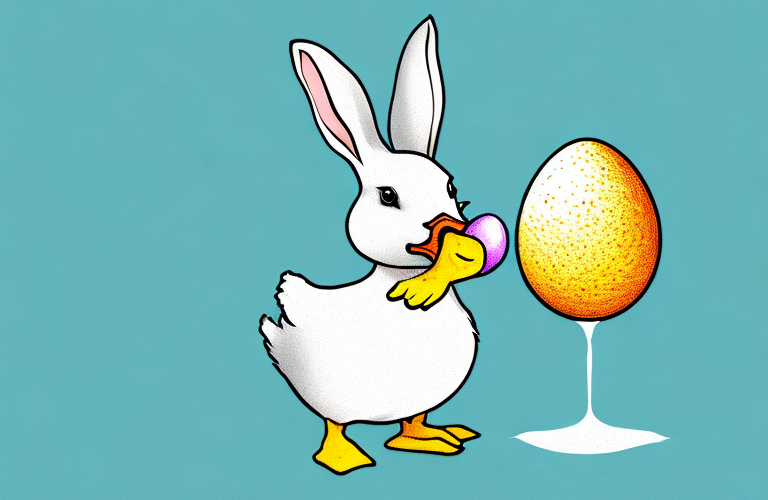 A rabbit eating a duck egg