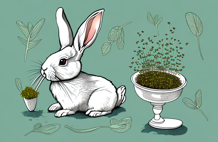 A rabbit eating microgreens