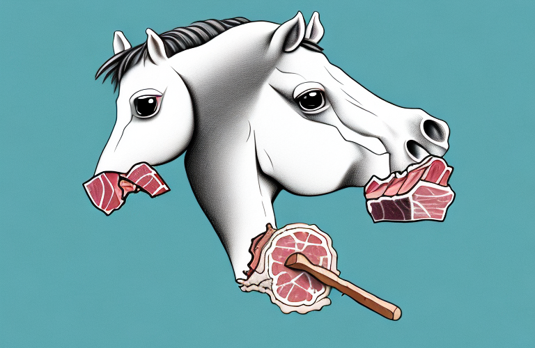 A horse eating a ham bone