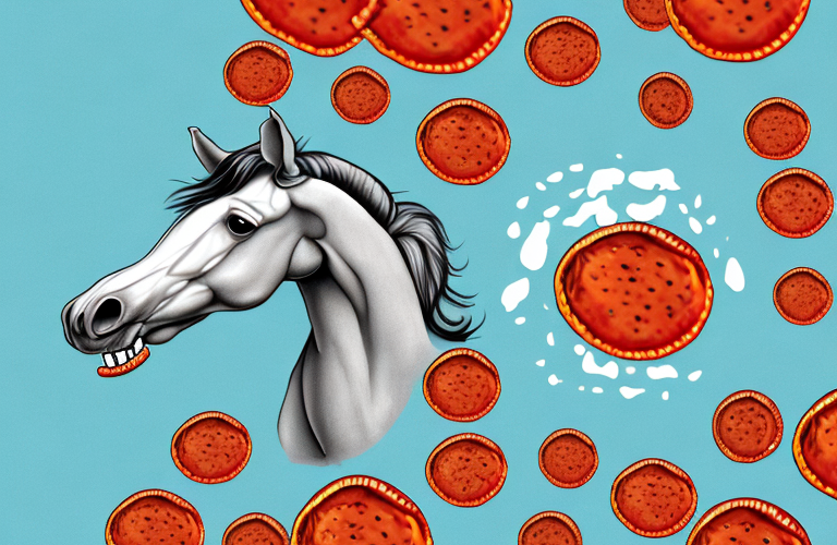 A horse eating pepperoni