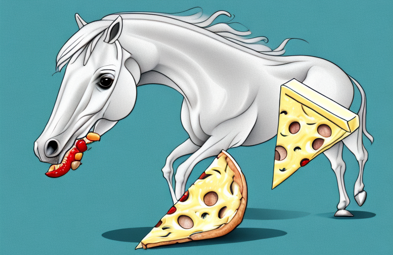A horse eating a slice of mozzarella cheese