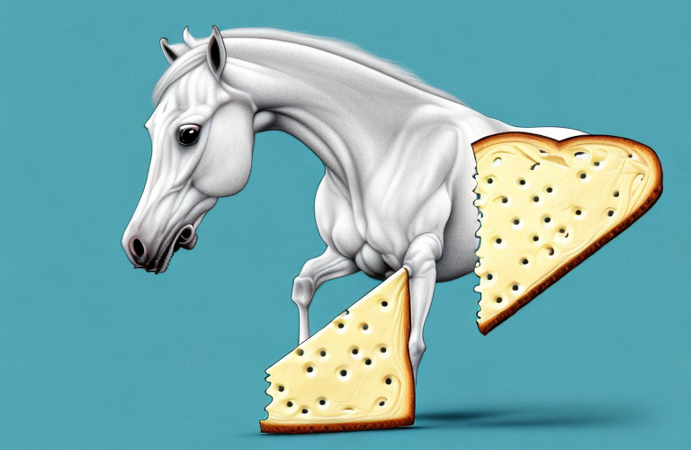 A horse eating a slice of swiss cheese