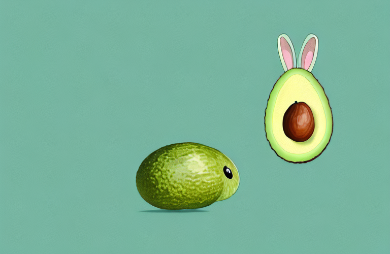A rabbit eating an avocado
