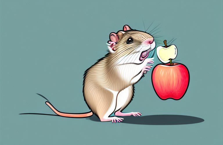 A gerbil eating an apple