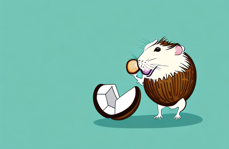 A gerbil eating a coconut
