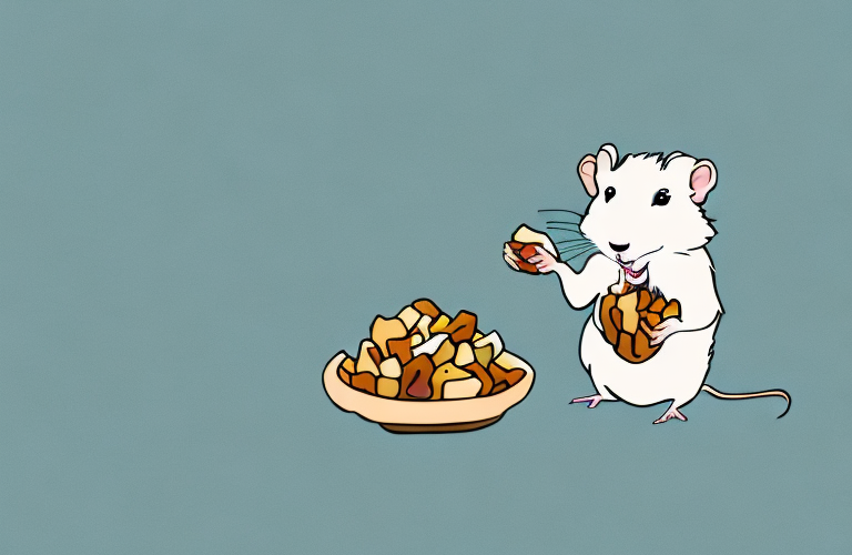 A gerbil eating a date