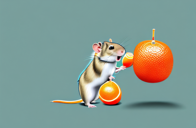 A gerbil eating a mandarin