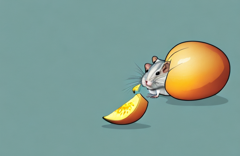 A gerbil eating a mango