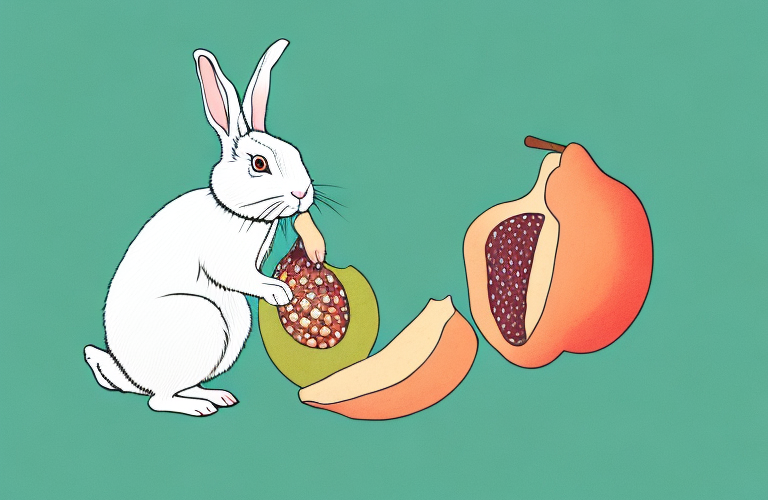 A rabbit eating a mamey fruit