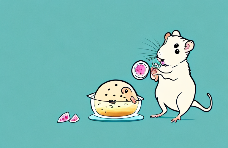 A gerbil eating jelly