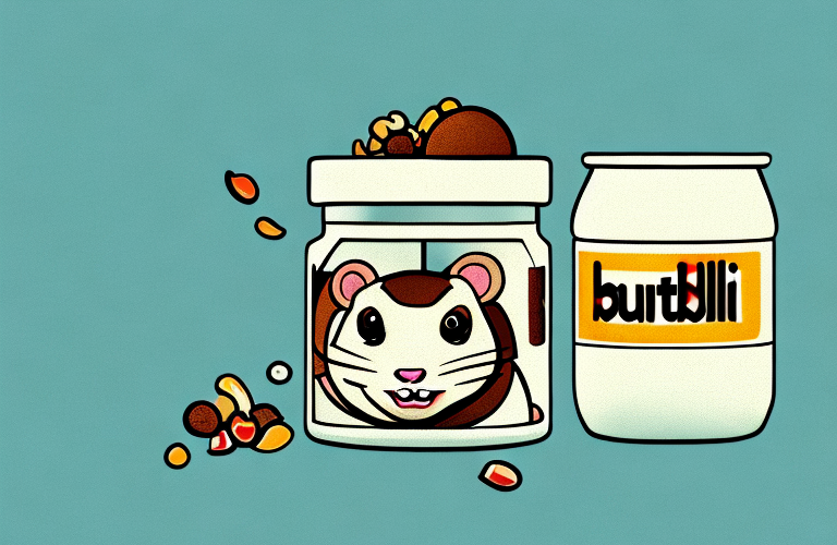 A gerbil eating nutella from a jar