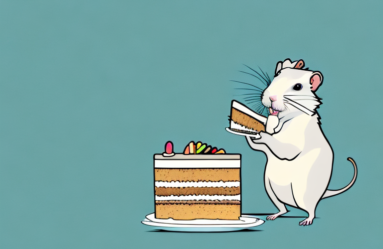 A gerbil eating a piece of cake
