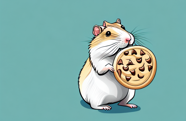 A gerbil holding a chocolate chip cookie