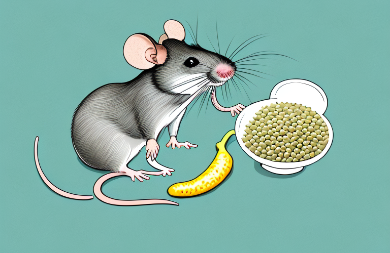 A mouse eating a mung bean
