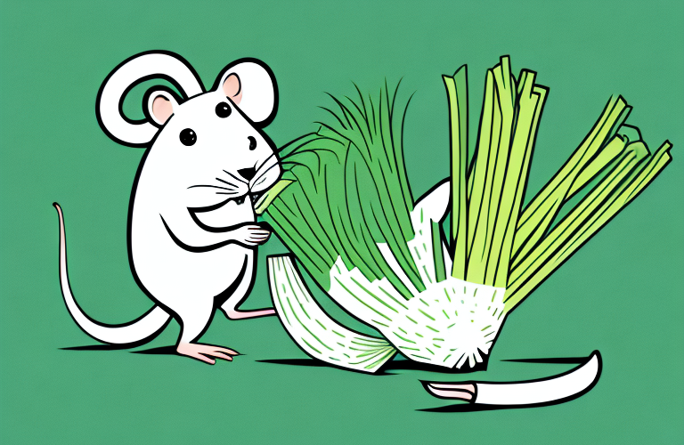 A rat eating a green onion