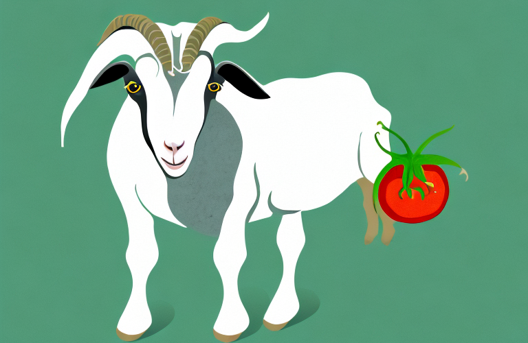 A goat eating a tomatillo