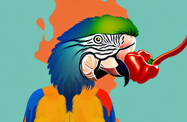 A macaw eating a habanero pepper