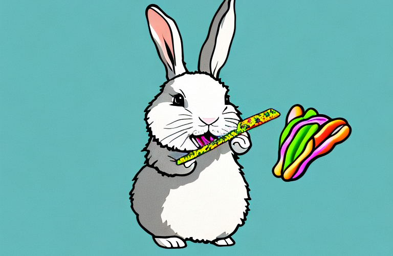 A rabbit eating a sour patch kid