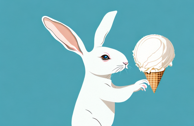 A rabbit eating a scoop of vanilla ice cream