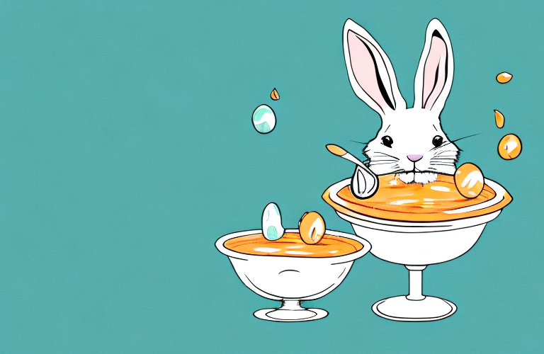 A rabbit eating a bowl of jello
