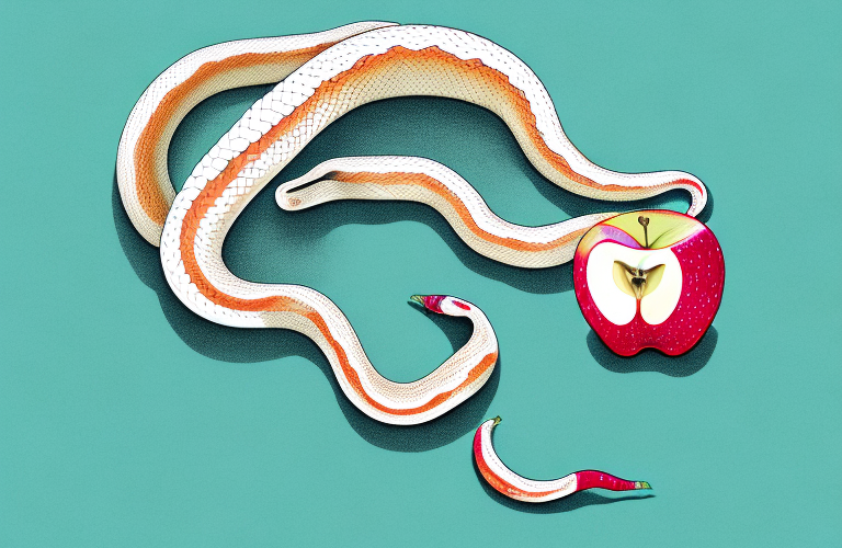 A ball python eating an apple