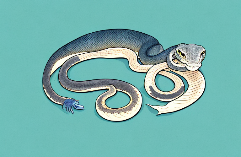 A ball python eating a sea bass