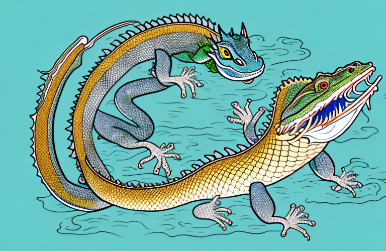 A chinese water dragon eating a carp