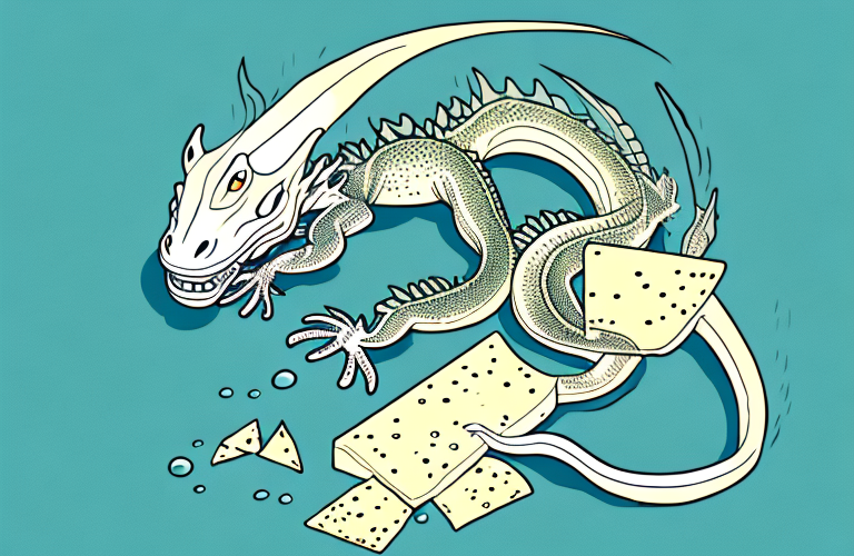 A chinese water dragon eating jarlsberg cheese