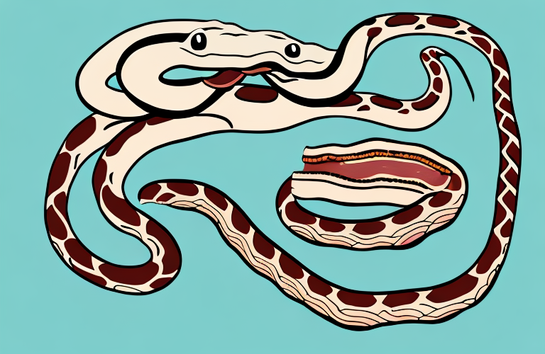 A snake eating a piece of bacon