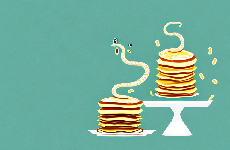 A snake eating a stack of pancakes