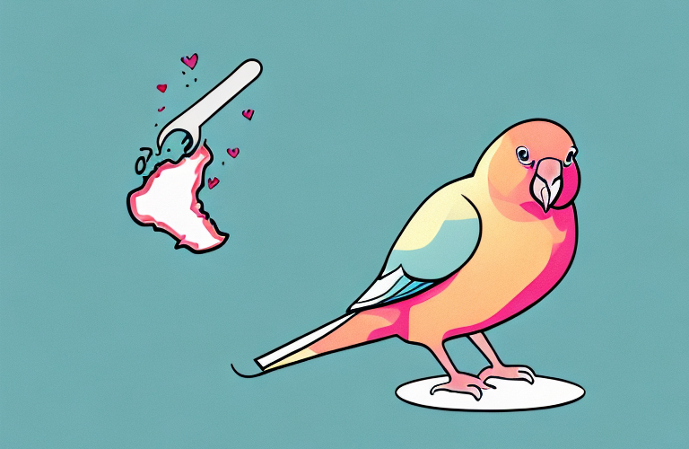 A lovebird eating a ham bone