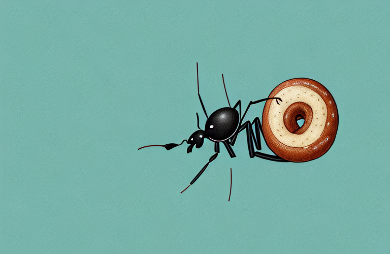 An ant carrying a sweet roll